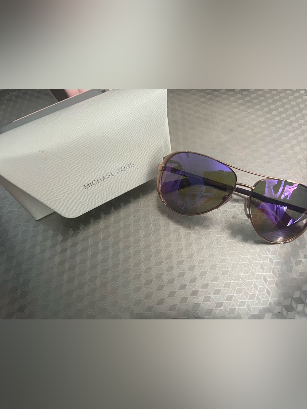 Michael Kors Aviator Sunglasses with Purple Mirrored Lenses and Rose Gold Frame - Picture 2 of 2